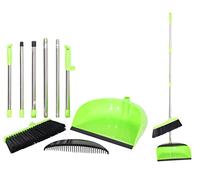 K-ONE Dustpan and Brush Set with Soft Bristle Broom Long Handled Brush Floor Sweeper Set Household Dust pan for Indoor Office Cleaning and Sweeping (Green)