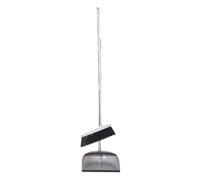 K-ONE Dustpan and Brush Set with Soft Bristle Broom Long Handled Brush Floor Sweeper Set Household Dust pan for Indoor Office Cleaning and Sweeping (Grey)