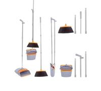 K-ONE Long Handle Broom and Dustpan Set Comb Dustpan for Home Room Kitchen Dustpan with Broom (Orang-Grey)