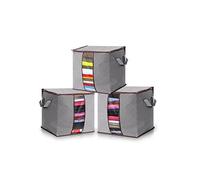 K-One Set of 3 Foldable Storage Bags Large Capacity Clothes Blankets Duvet Bedding Storage Organizer Bags With Zip 52 x 34 x 49cm Clear Window With Carry Handles (GREY)