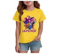K p-o-p Demon Hunters Girls T-Shirt, Short Sleeve Mira Rumi Zoey Merch Tshirt Funny Tee, Unisex Kids Crewneck Sweatshirt Tops, Vintage Y2k Hip Hop Graphic Shirts A-Yellow