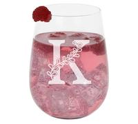 K Personalised Monogram Initial Etched Gin Glass - Engraved Name Stemless Birthday Gift for Her or Him - Custom Name Personalised Initial Engraved 590ml