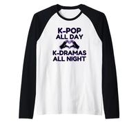 K-pop All Day K-Dramas at Night Korean Heart Hands Raglan Baseball Tee