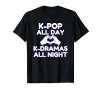 K-pop All Day K-Dramas at Night (White) Korean Heart Hands T-Shirt
