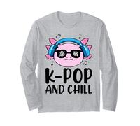 K-Pop and Chill Axolotl Headphones Music Notes Long Sleeve T-Shirt