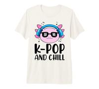 K-Pop and Chill Axolotl Headphones Music Notes Premium T-Shirt