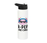K-Pop and Chill Axolotl Headphones Music Notes Stainless Steel Insulated Water Bottle