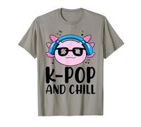 K-Pop and Chill Axolotl Headphones Music Notes T-Shirt