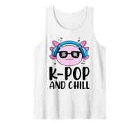 K-Pop and Chill Axolotl Headphones Music Notes Tank Top