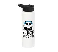 K-Pop and Chill Panda Headphones Music Notes Stainless Steel Insulated Water Bottle
