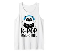 K-Pop and Chill Panda Headphones Music Notes Tank Top