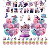 K Pop Birthday Decorations, 50 Pcs Birthday Party Decorations with Cake Toppers Balloons Banner Hanging Swirls for Fans Kids Girls