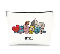 K-POP Characters Makeup Bag, Korean Group Themed Cosmetic Bag, BT Merch Zipper Pouch Bag Music Lover Gift for Women Girls Fans