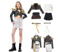 K-Pop Cosplay Outfit,Kpop Costume Cosplay Dress,Womens Dancing Sequin Jacket & Dress for Stage Performing,Halloween (Black Adult Suit, L)