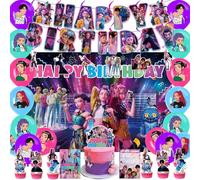 K Pop D-Demon H-Hunters Birthday Party Decorations H-Huntr/X Figure Printed Cake Topper Cupcake Toppers Banner Balloons H-Huntrix Cartoon Themed Party Supplies for Kids Fans (D1)