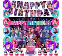 K Pop D-Demon H-Hunters Birthday Party Decorations H-Huntr/X Figure Printed Cake Topper Cupcake Toppers Banner Balloons H-Huntrix Cartoon Themed Party Supplies for Kids Fans (A1)
