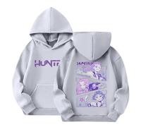 K pop D-Demon H-Hunters Hoodies Girls Vintage Y2k Pullover Huntrix Huntr/X Hip Hop Streetwear Oversized Fashion Long Sleeve Hooded Sweatshirt for Kids Girls Boys Gray