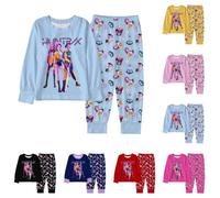 K-Pop D-Demon H-Hunters Pyjamas Set Girl's Korea Group Cartoon Print Huntr/X Long Sleeve Merch Clothes Casual Sleeping Suits for Kids Ages 2-10 Light Blue