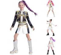 K Pop Demon Costume Rumi Mira and Zoey Anime Stage Cosplay Costume for Girls - Pop Singer Role Play Performance Halloween Outfit for Kids Festival Birthday Gift 100