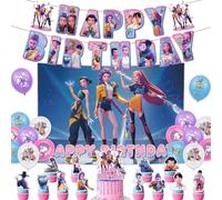 K Pop Demon H-Hunters Birthday Decorations H-Huntrix H-Huntr/X Cake Topper Cupcake Toppers Banner Happy Birthday K Pop Party Decoration Supplies for Fans Party Decorations Kit (D1)