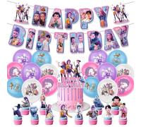 K Pop Demon H-Hunters Birthday Decorations H-Huntrix H-Huntr/X Cake Topper Cupcake Toppers Banner Happy Birthday K Pop Party Decoration Supplies for Fans Party Decorations Kit (A1)