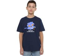 K-Pop Demon Hunters - Cute Derpy Tiger Cartoon Kids T Shirt, Navy, 3-4 Years