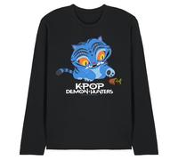 K-Pop Demon Hunters - Cute Derpy Tiger Cartoon Unisex Long Sleeve T Shirt, Black, Large