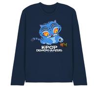 K-Pop Demon Hunters - Cute Derpy Tiger Cartoon Unisex Long Sleeve T Shirt, Navy, XX-Large