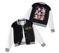 K pop Demon Hunters Girls Boys Baseball Jacket Long Sleeve Oversized Sweatshirts with Pockets Anime Graphic Bomber Jacket Streetwear for School Students Hoodies Y2k Pullover Sweatshirt