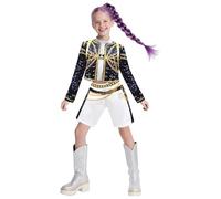 K pop Demon Hunters Idol Group Costumes for Kids, Girls Hunter Star Mira Zoey Mira Print Stage Costume 2PCS/3PCS Performance Outfits for Halloween Cosplay