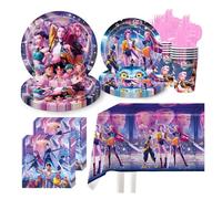 k pop demon hunters Party Tableware Set-81PCS Birthday Party Decorations Cartoon Themed Birthday Party Supplies Happy Birthday Tablecloth Paper Plates Cups Napkins