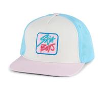 K-Pop Demon Hunters Saja Boys Flat Brim Trucker Hat Featuring Logo Patch and Saja Boys Character Print Under Brim, Pink & Blue