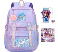 K Pop Demon Hunters School Backpack, Multi-Pocket Nylon Travel Daypack, Demon Hunters Anime College Rucksack Demon Cosplay Backpack for Fans (F)