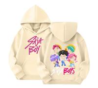 K-Pop Demon Hunters Sweatshirt Girls Cartoon Graphic Prints Pullover Oversized Vintage Hip Hop Streetwear Autumn Winter Long Sleeve Hoodie for Students Boys Girls Fans (Beige, 12-13 Years)