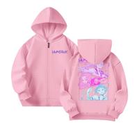 K-Pop Demon Hunters Sweatshirt Girls Zip Up Cute Funny Animation Design Pullover Hip Hop Vintage Oversized Streetwear Autumn Winter Long Sleeve Hoodie (Pink, 13-14 Years)