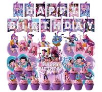 K pop Demons H-Hunters Birthday Party Decorations H-Huntr/X Figure Printed Cake Topper Cupcake Toppers Banner Balloons H-Huntrix Party Decorations Supplies for Kids Fans