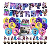 K pop Demons H-Hunters Birthday Party Decorations H-Huntr/X Figure Printed Cake Topper Cupcake Toppers Banner Balloons H-Huntrix Party Decorations Supplies for Kids Fans