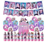 K pop Demons H-Hunters Birthday Party Decorations H-Huntr/X Figure Printed Cake Topper Cupcake Toppers Banner Balloons H-Huntrix Party Decorations Supplies for Kids Fans