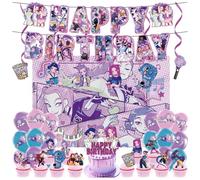 K pop Demons H-Hunters Birthday Party Decorations H-Huntr/X Figure Printed Cake Topper Cupcake Toppers Banner Balloons H-Huntrix Party Decorations Supplies for Kids Fans