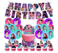 K pop Demons H-Hunters Birthday Party Decorations H-Huntr/X Figure Printed Cake Topper Cupcake Toppers Banner Balloons H-Huntrix Party Decorations Supplies for Kids Fans
