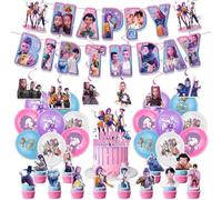 K-pop Demons Hunters Birthday Party Decorations Figure Huntrix Huntr/X Printed Cake Topper Cupcake Toppers Banner Balloons Party Decorations Supplies for Kids Fans (A1)