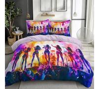 K Pop Girl Group 3D Printed Duvet Cover Set Single, Pinkish Purple Bedding Set with 2 Pillowcases & Hidden Zipper, Soft Brushed Microfiber 3-Piece Quilt Cover for Kids Teens & Adults