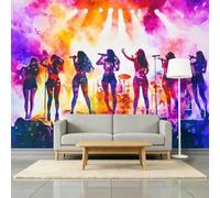 K-Pop Girl Group Mural Wallpaper for Boys and Girls, Pinkish-Purple Wall Mural Non-Woven Poster Photo Wallpaper Kids Fashion Home Decoration, 3D Wall Art 200 x 140 cm