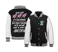 K-POP Golden Lyrics Varsity Jacket, Black and White Baseball Style, Customizable Initial Design, Premium Quality Cotton Blend, Youth Fashion Streetwear (UK, Age, 11 Years, Regular, Zoey Jacket)