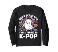 K-Pop Halloween T-Shirt - Ghost Listening to K-Pop Fandom Long Sleeve T-Shirt