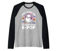 K-Pop Halloween T-Shirt - Ghost Listening to K-Pop Fandom Raglan Baseball Tee