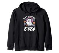 K-Pop Halloween T-Shirt - Ghost Listening to K-Pop Fandom Zip Hoodie