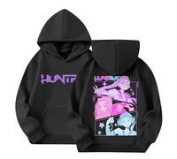K pop Hoodies Kids Girls Anime Print Sweatshirt Vintage Y2k Pullover Hip Hop Streetwear Outfit Fashion Long Sleeve Hooded T-Shirt Jumper (Black, 7-8 Years)