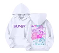 K pop Hoodies Kids Girls Anime Print Sweatshirt Vintage Y2k Pullover Hip Hop Streetwear Outfit Fashion Long Sleeve Hooded T-Shirt Jumper (White, 11-12 Years)