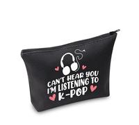 K-pop Music Lover Gift Can't Hear You I'm Listening to K-pop Makeup Bag Album Travel Bag K-pop Merchandise (Listening to Kpop Black)